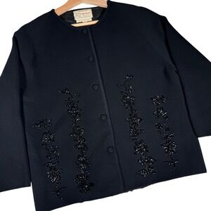 St Andrews Vintage Black Zephyr Wool Beaded Cardigan Evening Sweater Womens 12